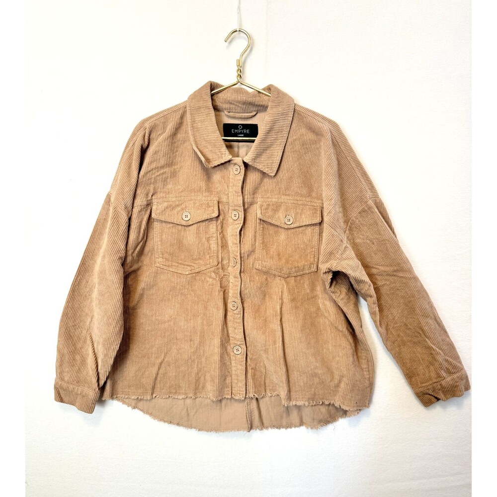 Empyre Tan Oversized Corduroy Shirt Jacket Raw Hem Neutral Shacket Women's Large